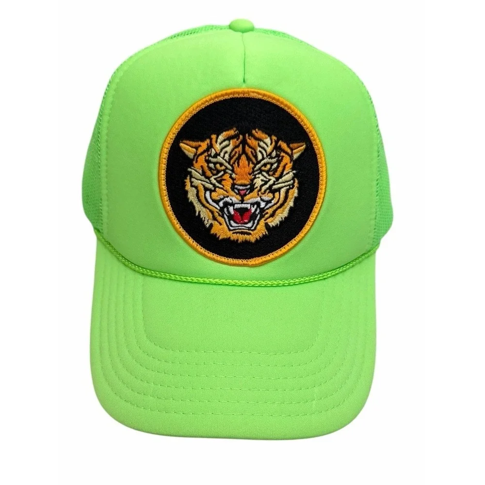Aviator Nation Dreamland Tiger Vintage Trucker Hat Neon Green